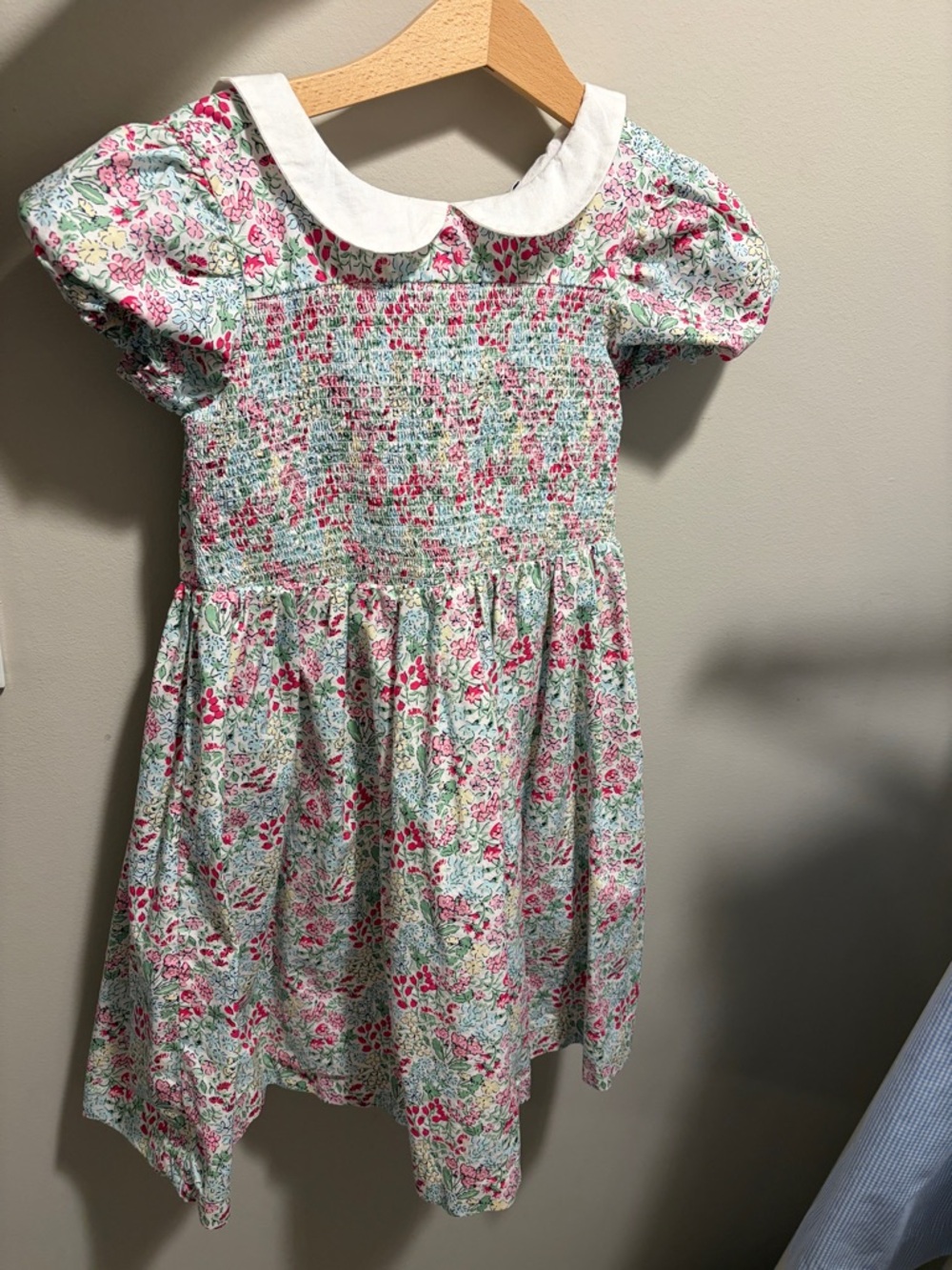 Janie and Jack Pink & Mint Floral Smocked Dress with Peter Pan Collar